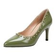 thumbnail image 5 of Stiletto Heels for Women Closed Toe High Heeled Leather Pointed Pumps Sexy Comfortable Slip on Classic Wedding Dressy Shoes Green Size 8.5, 5 of 5