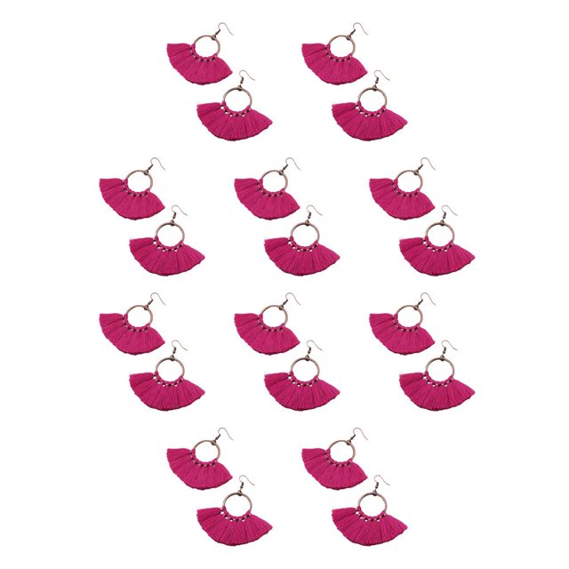 Qarigey 1 par de pendientes de borla bohemios llamativos, colgantes de oreja hechos a mano, recuerdo de fiesta, accesorio de moda para el Día Fucsia 10Conjunto