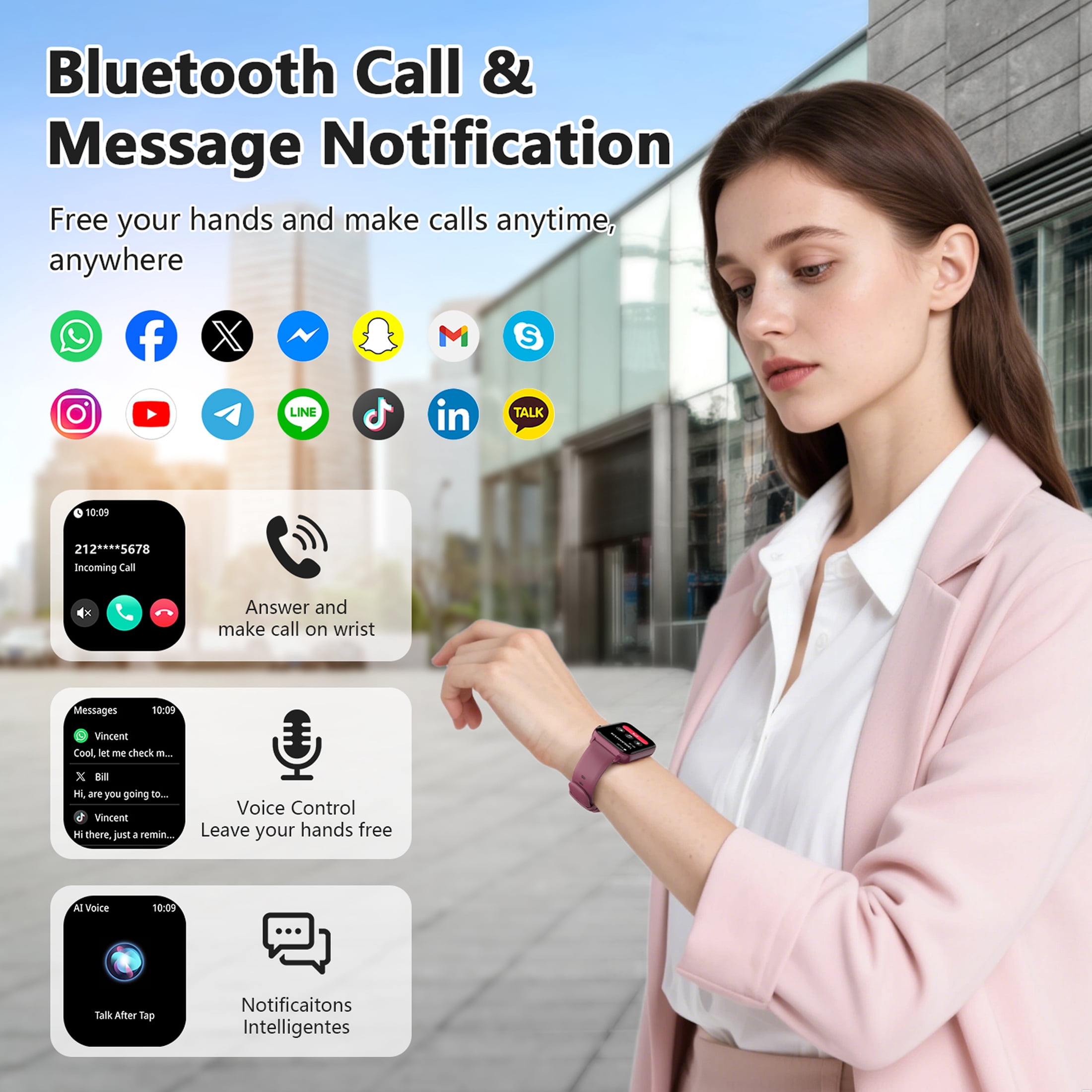 Smart Watch for Android and iPhone Samsung, 1.91'' Smartwatch for Women Men, 100+ Sports Modes Fitness Tracker with Answer Make Calls/Message Reminder, IP68 Waterproof, Purple
