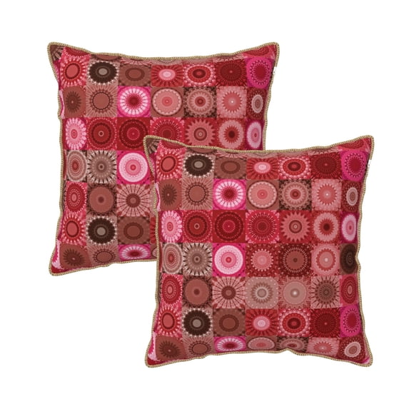 Velvet Decorative Throw Pillow Covers Set of 2, Soft Square Cushion Cover with Invisible Zipper Red Fractal Spiral Mandela Printing, 18"x18"