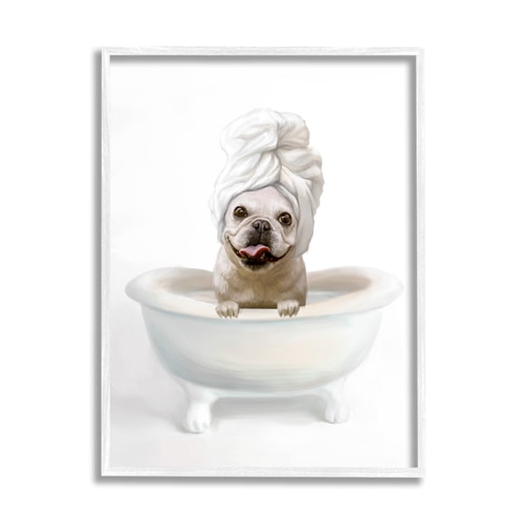 Stupell Industries Bathroom Relaxation House Pet Terrier Claw Bath Design Graphic Art White Framed Art Print Wall Art, 11x14, by Ziwei Li