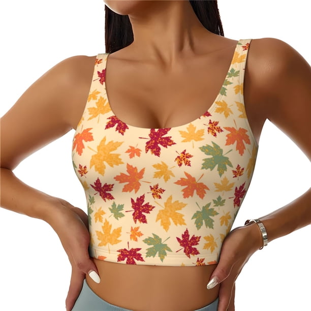 Balery Autumn Maple Leaves Sujetadores deportivos con espalda cruzada para mujer, acolchados, sin costuras, de alto impacto, ideales para yoga, gimnasio, entrenamiento y fitness.-X-Large