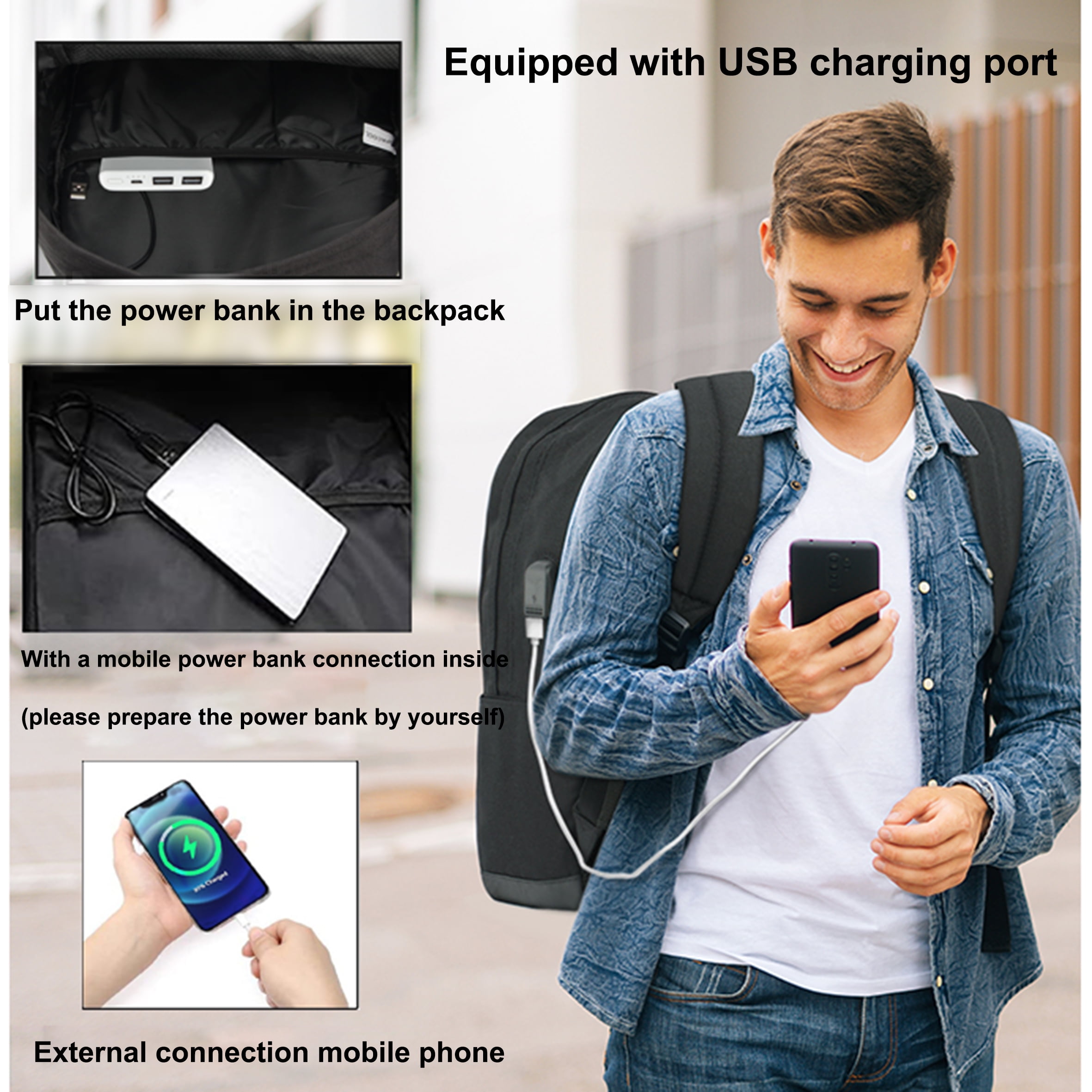 Casual Backpack for Men and Women, Laptop Backpack , Travel Backpack for College, USB Charging Port, Lightweight Pack Back(Black)