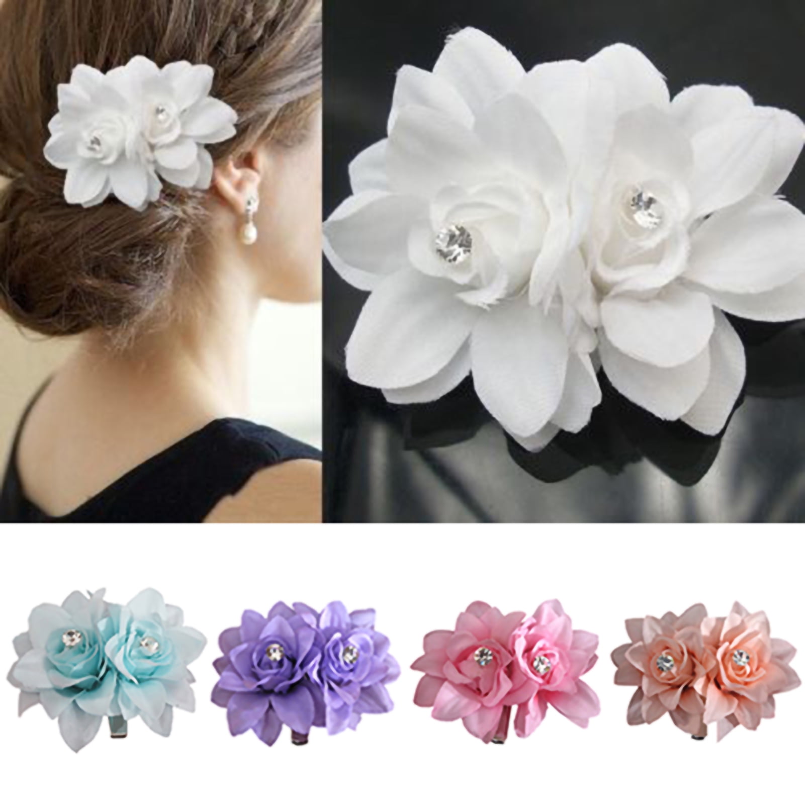 1X 18 Colors Women Chiffon Flowers Hair Clips Butterfly Orchid Alligator Clips 