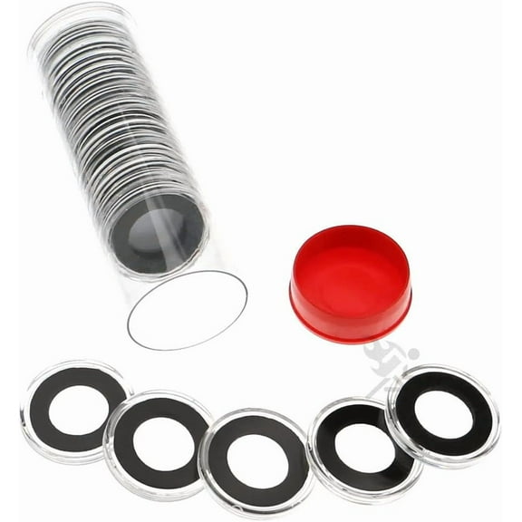 OnFireGuy Capsule Tube & 20 16mm Coin Capsules for 1/10oz Gold Eagles (Red Plug Lid & Black Ring Capsules)