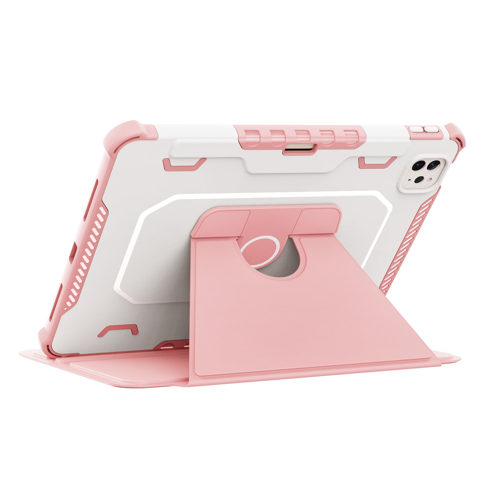 Dteck Case for iPad Pro 11" 4th/3rd/2nd/1st Gen (2022/2021/2020/2018),iPad Air 5th 4th Gen Magnetic Leather Shockproof Rubber Rugged Case Rotatable Kickstand with Pencil Holder Heavy Duty Cover,Pink