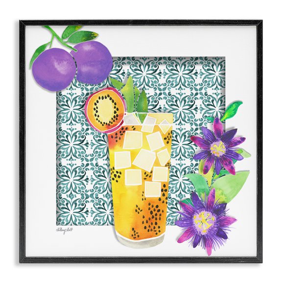 Stupell Industries Contemporary Passion Fruit Cocktail Black Framed Giclee Art, 12 x 12, by Hillary Holt
