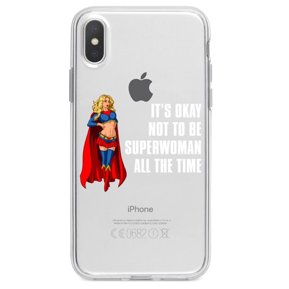 DistinctInk Clear Shockproof Hybrid Case for iPhone X / XS (5.8" Screen) - TPU Bumper Acrylic Back Tempered Glass Screen Protector - It's Ok Not To Be Superwoman All The Time