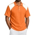 thumbnail image 3 of OIOLOYJM Polo Shirts for Men Raglan Short-Sleeve Relaxed Fit Casual Quick Dry Cotton Linen Patchwork Golf Shirts Lightweight Business Running Collared Clothes Saffron S, 3 of 7