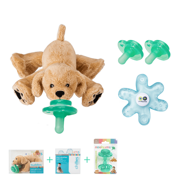 Nookums PaciPlushies Retriever Baby Gift Set Pacifier Holder