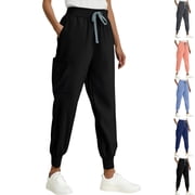 Womens Elastic Waist Scrub Pants with elastic cuffs Adjustable Drawstring & Side Pockets Comfort Casual wear
