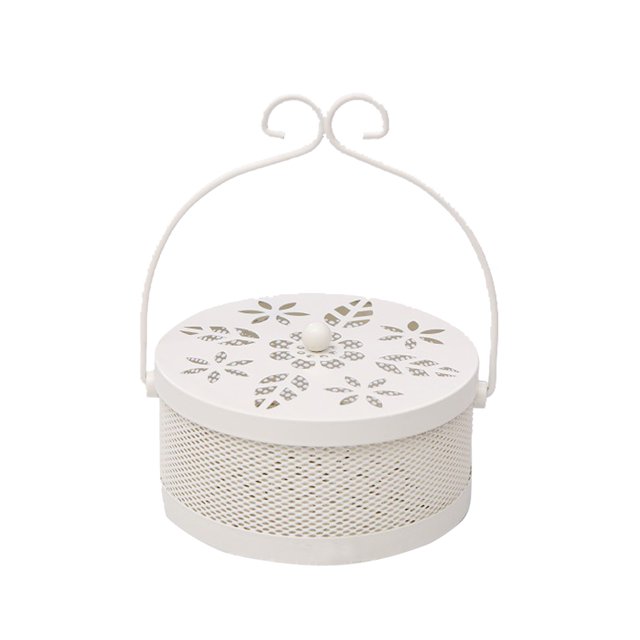 Quemador de bobina para mosquitos, soporte de incienso, estuche de jardín de sándalo anti escaldado hueco, accesorios portátiles de metal para el hogar Kearding JJ24244-03