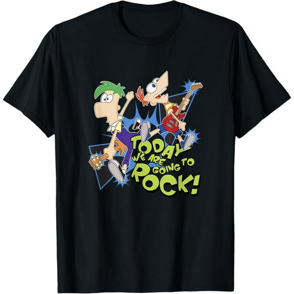 Phineas And Ferb T-shirt Today We Are Going To Rock! T-Shirt Cotton Short Sleeve Crew Neck Soft T-shirt
