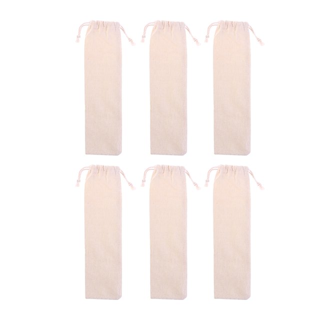 6PCS Bolsa de transporte de paja de acero inoxidable Bolsa de lino de algodón Pajitas para beber prácticas Funda Cubiertos Tenedor Cuchara Bolsa de almacenamiento
