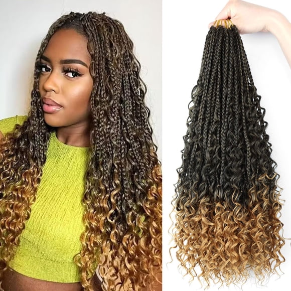 20 inch Goddess Box Braids Crochet Hair for Black Women Boho Box Braids 8 Packs Crochet Box Braids Curly Ends Crochet Hair Pre-looped Synthetic Braiding Hair Extension T27