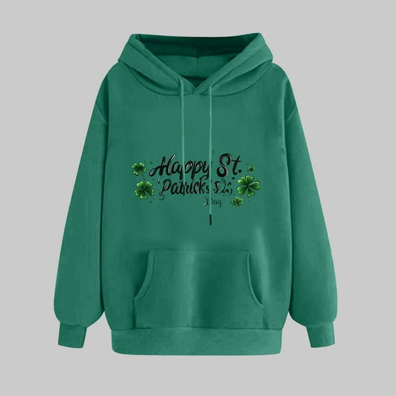 St Patrick's Day Hoodies, Women's Long Sleeve Hoodie Top, Women's St. Patrick's Day Printed Winter Hoodies Pullover Tops Long Sleeved Comfortable Hooded Sweatshirt