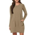 thumbnail image 1 of Robe Grande Taille pour Femmes 2025 Automne Été Tendance Décontractée Ample à Manches Longues à Col Rond Longueur Genou avec Poches, 1 of 5