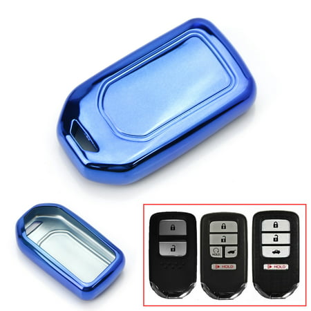 iJDMTOY Chrome Finish Blue TPU Key Fob Protective Cover Case For Honda Accord Civic Crosstour HRV FIT Odyssey Ridgeline,