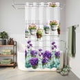 thumbnail image 6 of No Hook Shower Curtain, Spring Purple Flowers Shower Curtains for Bathroom with See Through Top Window, Botanical Vases Pots Floral Wooden Waterproof & Washable Bath Curtain Stand Up Stall 36"x72", 6 of 9