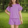 thumbnail image 4 of FAIWAD Girls Summer 2 Piece Outfits Ruffle Sleeve Cute Casual Round Neck Tops and Elastic Waist Shorts Clothing Sets, 3-15 Years, 4 of 9