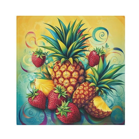 Satin Napkin Square 20 Inches Soft Smooth Decorative Napkins for Party Wedding Banquet and Dinner Pineapples and Strawberries