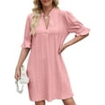 thumbnail image 3 of UVN Summer Dresses for Women Ruffle Short Sleeve Dress Casual V Neck T Shirt Dress, 3 of 10
