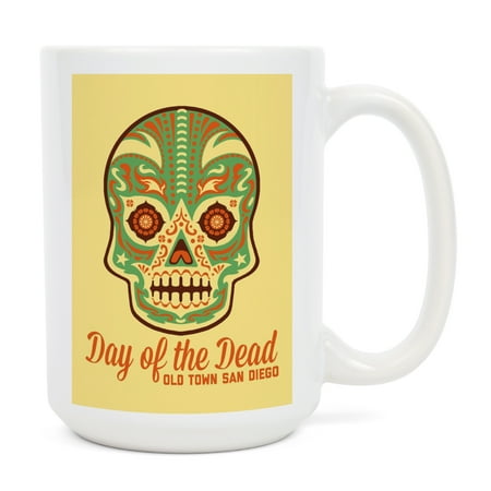 

15 fl oz Ceramic Mug San Diego California Old Town Day of the Dead Sugar Skull Mask Contour Dishwasher & Microwave Safe