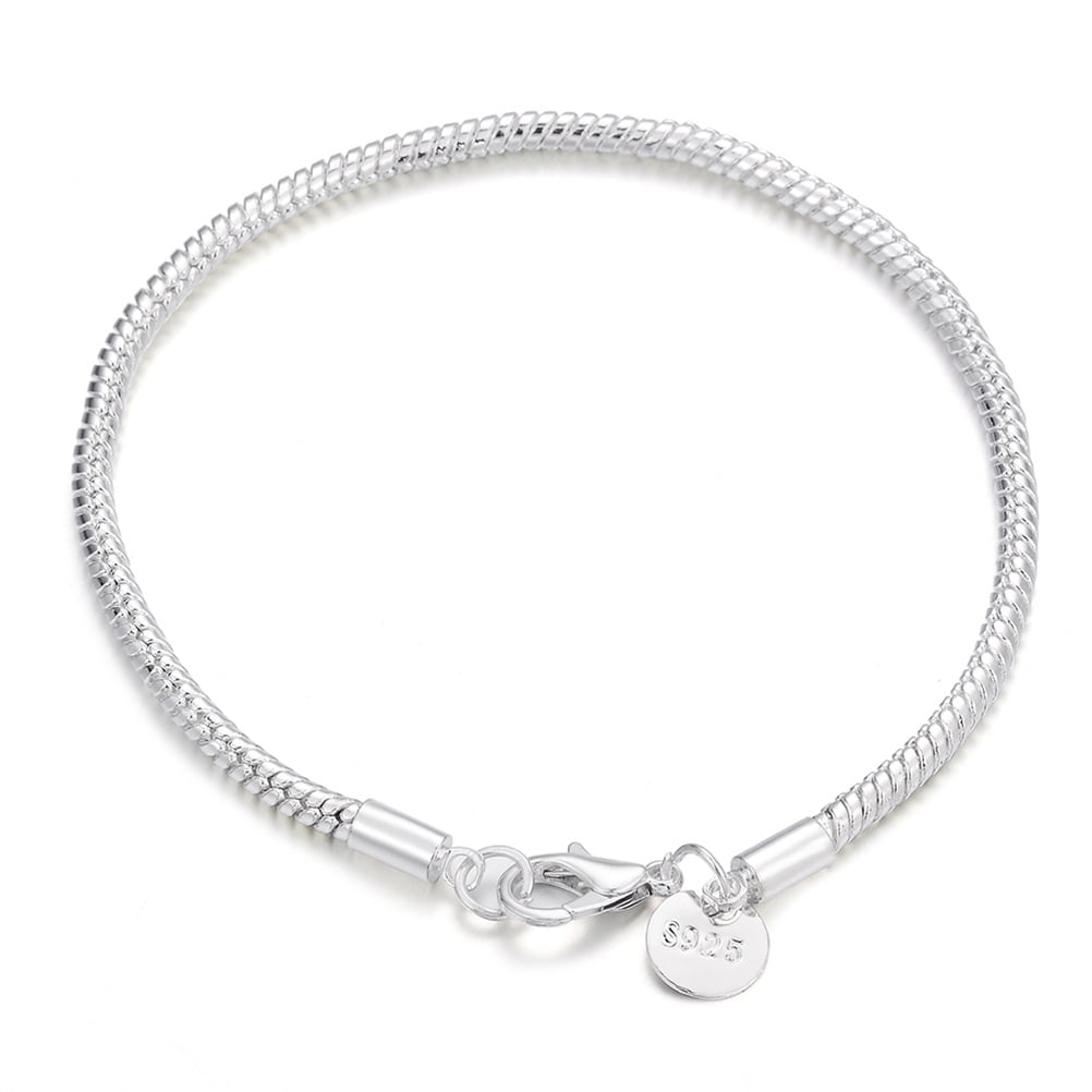 LONGLUCK S925 Sterling Silver Snake Chain Bracelet With Butterfly & Sunflower Charms, 5A Cubic Zirconia