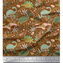Soimoi Rayon Fabric Leaves,Floral & Dinosaur Jungle Decor Fabric Printed Yard 56 Inch Wide