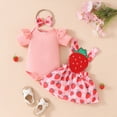 thumbnail image 2 of mgoYE Baby Girl Clothes 3-6 Months Baby Girl Clothes Newborn Ruffle Romper Strawberry Suspender Skirt Bow Headband Infant Summer Outfits(Red,6-9 Months), 2 of 9