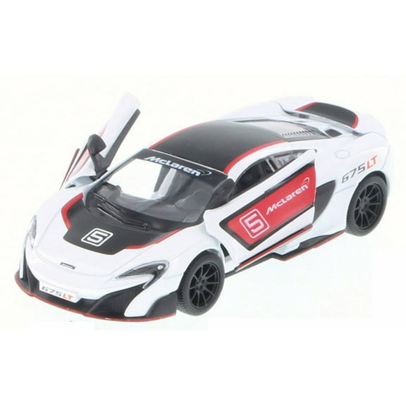 McLaren 675LT with Prints, White w/ Decals - Kinsmart 5392DF - 1/36 Scale Diecast Model Toy Car