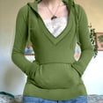 thumbnail image 4 of Sudadera con Capucha para Mujer, de Otoño, de Larga, Holgada, con Encaje, Cuello en V y Bolsillos. Verde L, 4 of 6