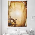 thumbnail image 1 of Ships Wheel Tapestry, Illustration of Steering Wheel on Old Antique Paper Historic Traveling Maritime Art, Wall Hanging for Bedroom Living Room Dorm Decor, 60W X 80L Inches, Brown, by Ambesonne, 1 of 2
