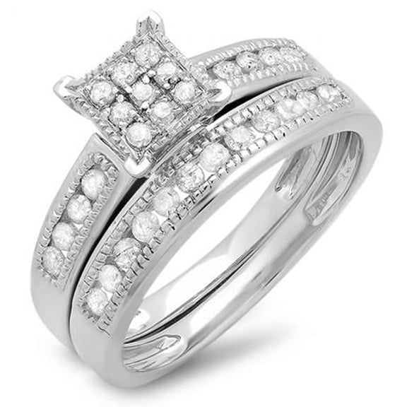 Dazzlingrock Collection 0.50 Carat (ctw) 14K Round White Diamond Ladies Engagement Bridal Ring Set Matching Wedding Band 1/2 CT, White Gold, Size 7.5