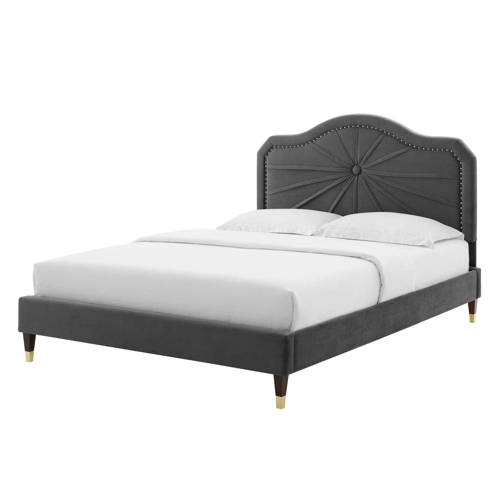 Platform Bed Frame, Twin Size, Velvet, Dark Grey Gray, Modern