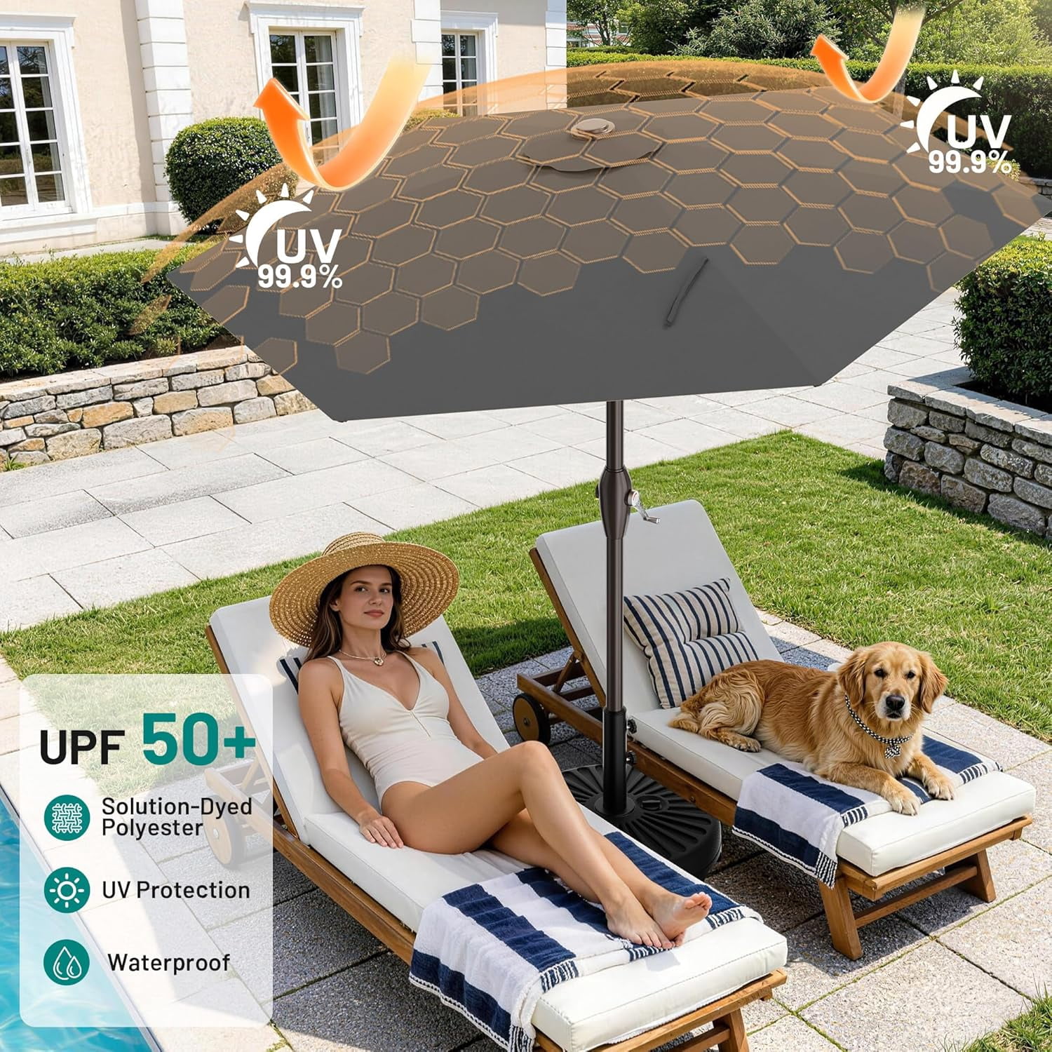 7.5FT Patio Umbrella Table Market Umbrella with 6 Sturdy Ribs, Button Tilt/Crank, Heavy-Duty Outdoor Umbrellas for Pool, Deck, Garden and Backyard, Gray