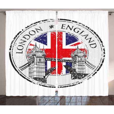Navy Blue And Gray Bedroom Ideas British Curtains 2 Panels Set, London England Grunge Stamp with Flag Nostalgic National Graphic, Window Drapes for Living Room Bedroom, 108W X 90L Inches, Scarlet Navy Blue Light Grey, by Ambesonne ()