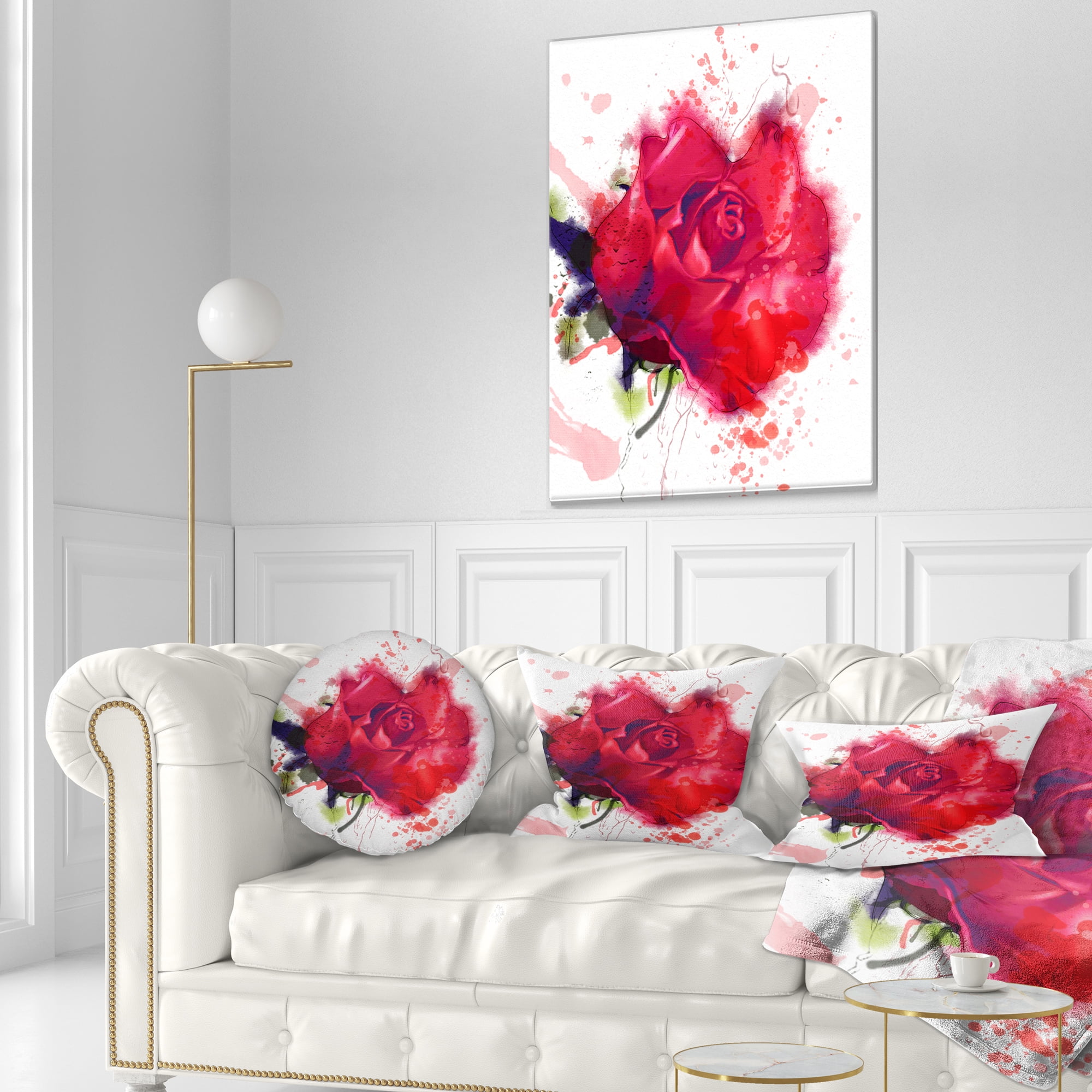 Designart Beautiful Bright Red Rose - Floral Throw Pillow - 12x20