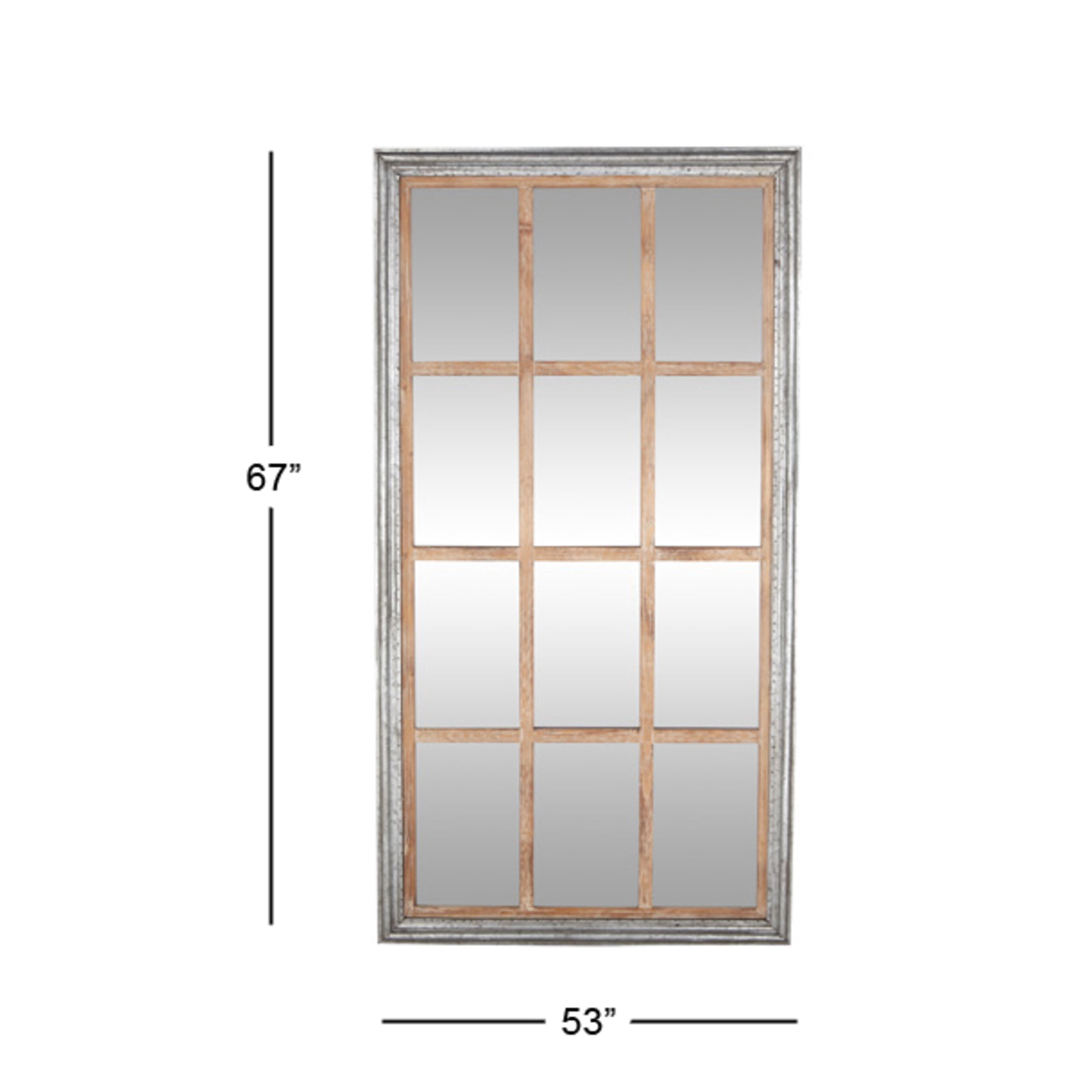 DecMode 35" x 67" Brown Window Pane Inspired Wall Mirror