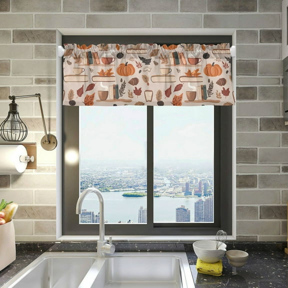 Yayeee Kitchen Valance Rod Pocket 54" x 18" Living Room Window Curtain, Fall Acorns Pattern