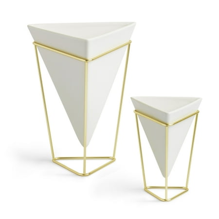 Beach Vase Ideas Umbra Trigg Desktop Planter Vase & Geometric Container - Great For Succulent Plants, Air Plant, Mini Cactus, Faux Plants and More, White Ceramic/Brass (Set of 2) ()