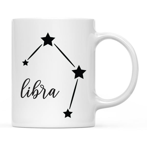 Koyal Wholesale Zodiac Sign Ceramic Coffee Mug, Libra Star Constellation, Minimalistic Black