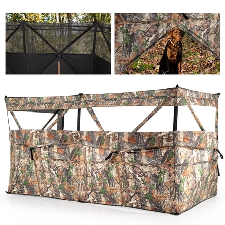 Gymax 360 Degree One-Way See-Through Hunting Blind Panel w/Dog Door Carrying Bag Camouflage