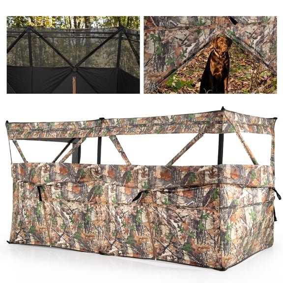 Gymax 360 Degree One-Way See-Through Hunting Blind Panel w/Dog Door Carrying Bag Camouflage