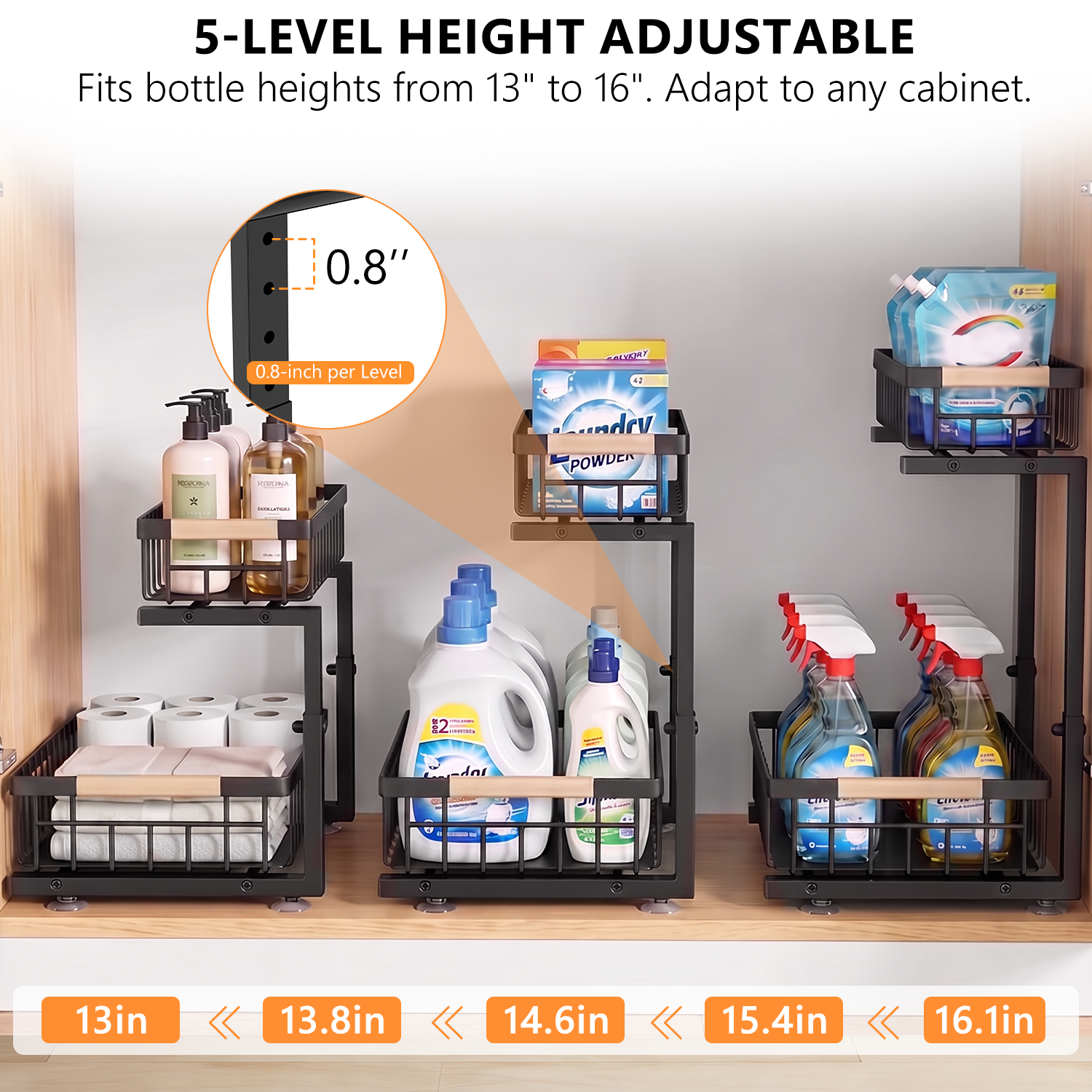TAIMASI 2-Pack Under Sink Organizers, 2-Tier Pull-Out Drawers, Black photo 7