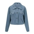 thumbnail image 4 of (clearance)IDALL Light Jackets for Wome Jackets for Women Casual Top Stand Collar Thick Buttoned Double Pocket Short Shirt Jacket Coats for Women Fall Jackets for Women 2025 Blue S, 4 of 4