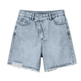 thumbnail image 6 of ClodeEU Women's High Waisted Frayed Hem Denim Bermuda Shorts,Casual Summer Jean Shorts with Pockets Light Blue,Women's Plus M, 6 of 6