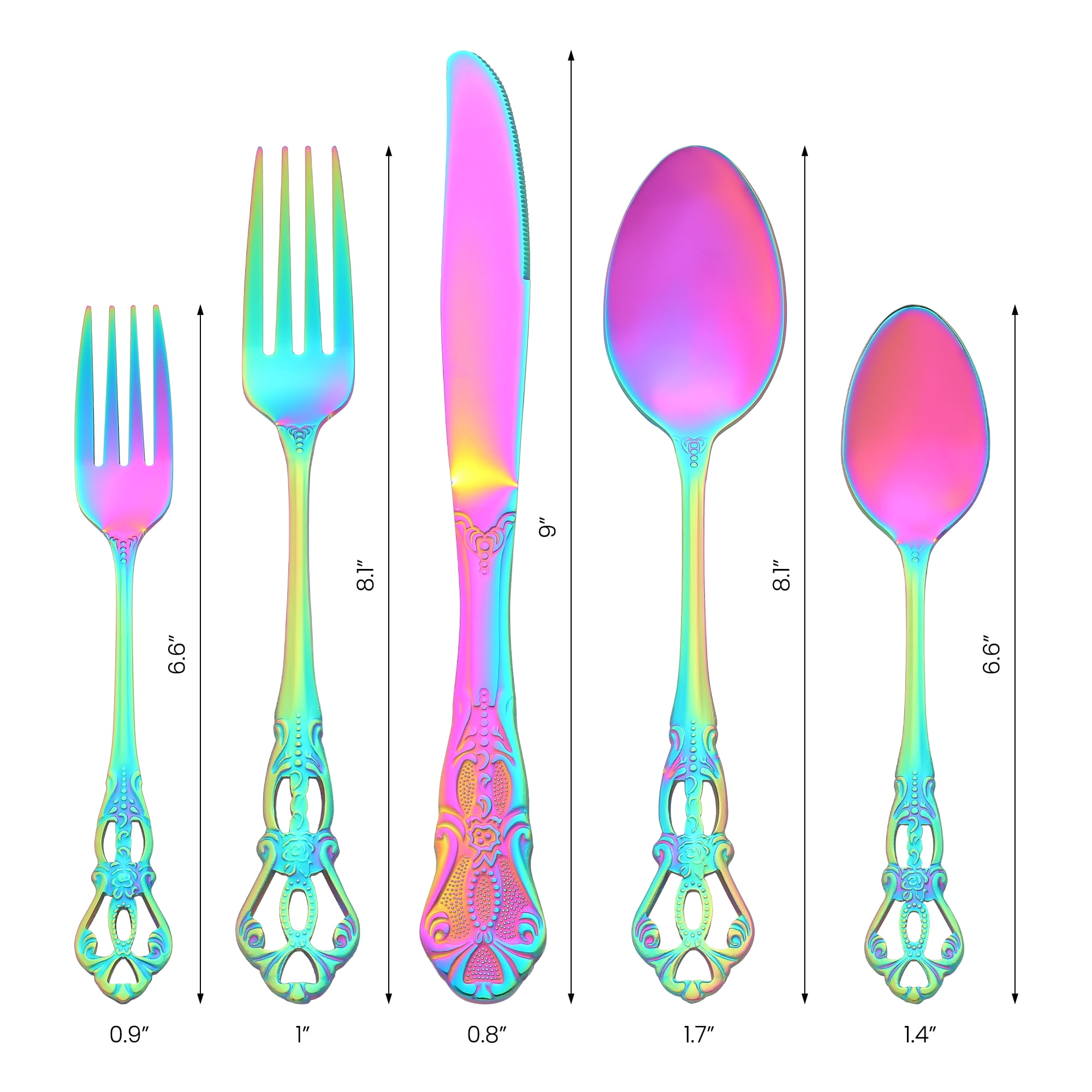 Unique Bargains 20 Piece Stainless Steel Floral Flatware Set Colorful