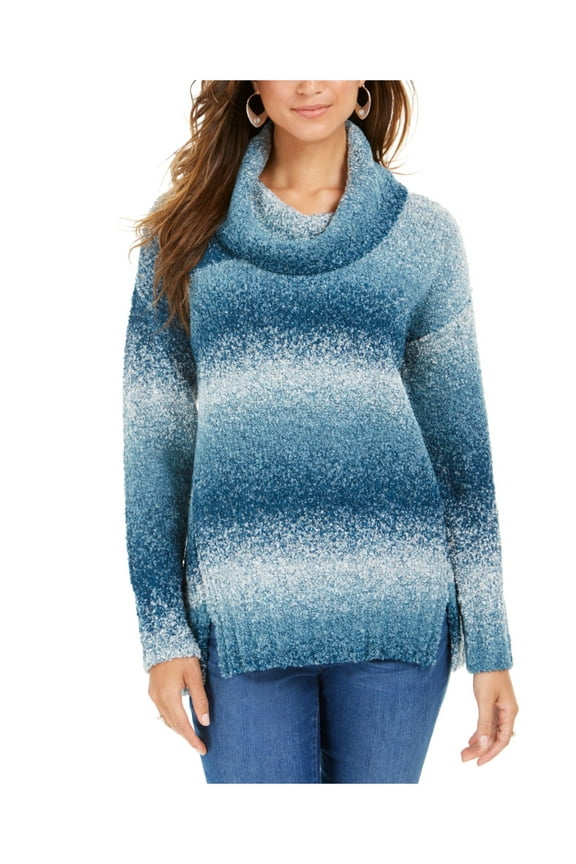 STYLE & COMPANY Womens Teal Color Block Long Sleeve Turtle Neck T-Shirt Petites PL