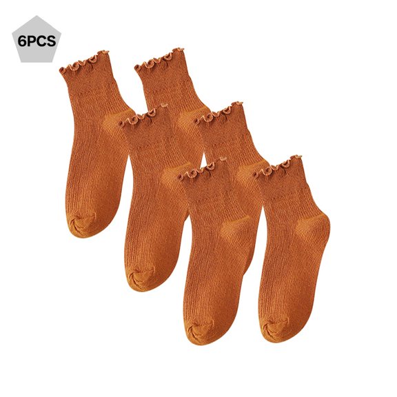 TELOLY Pairs Womens Socks, Cute Ruffle Turn Cuff Casual Ankle Socks Lettuce Frilly Dress Socks Breathable Cotton Crew Socks for Women Girls